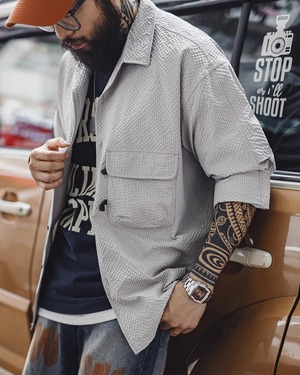 Waffle Weave Long Sleeve Shirt 　x00356