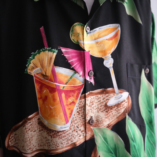 cocktail and botanical graphic loose h/s shirt