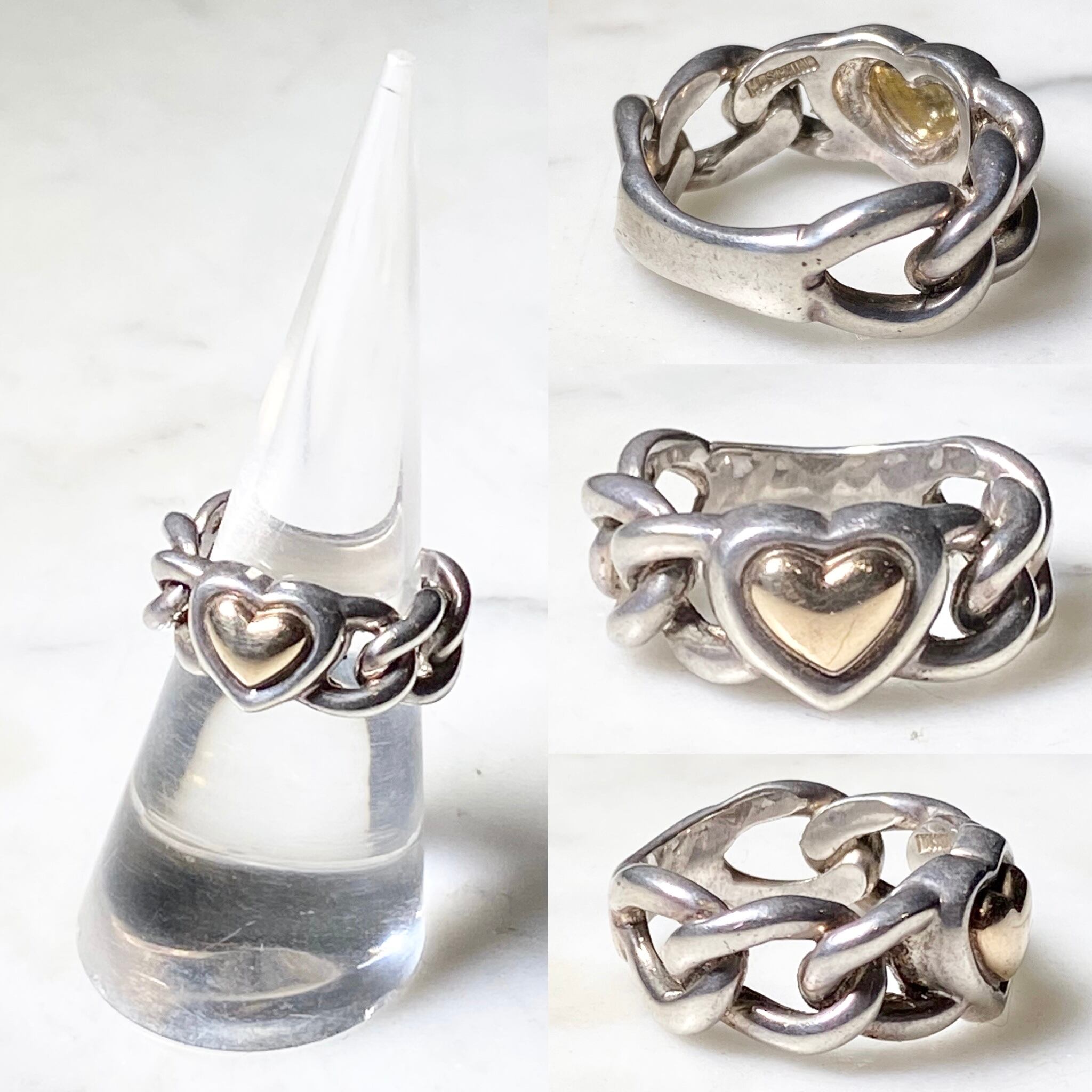 MOSCHINO silver × k10 gold heart chain ring | NOIR ONLINE