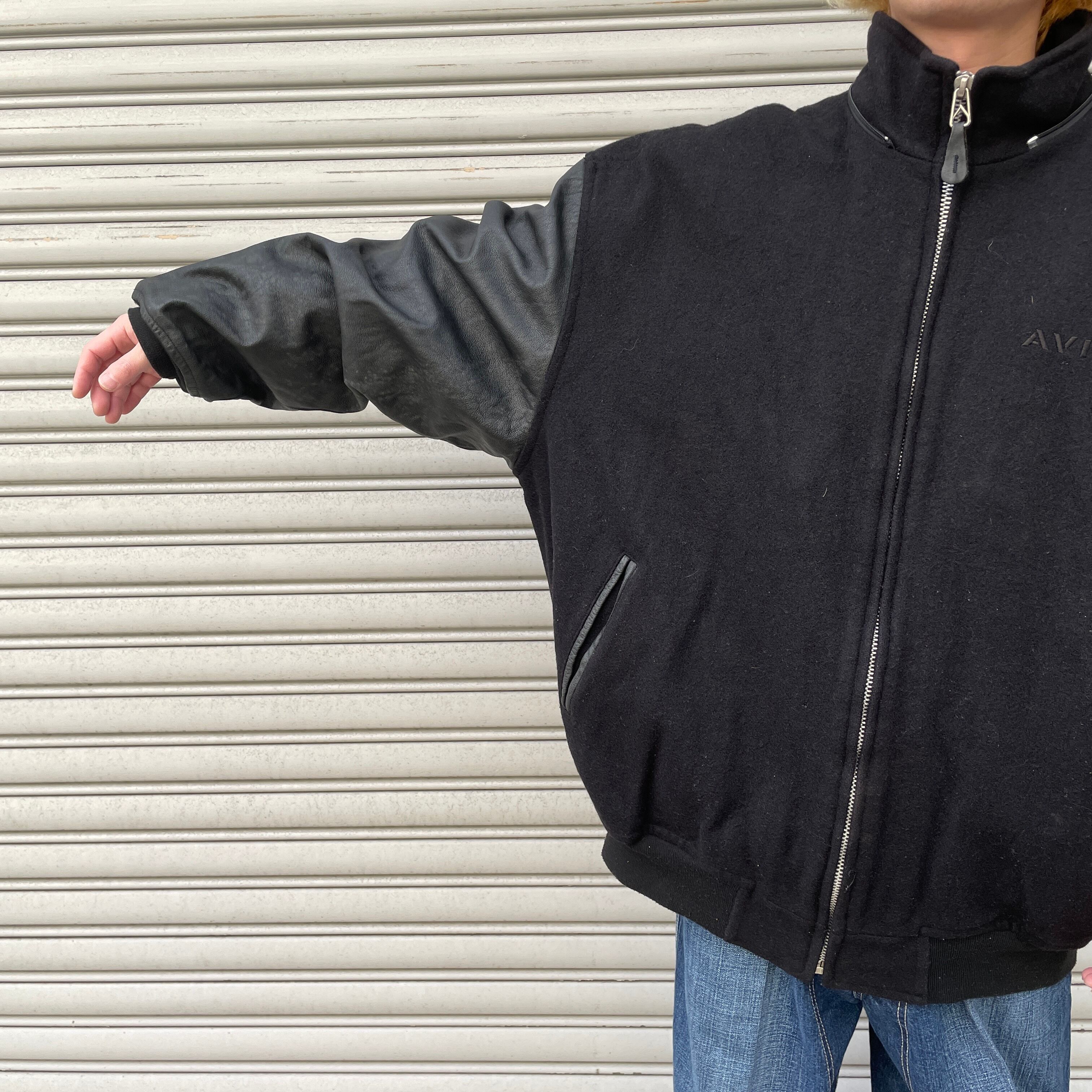 送料無料』USA製 AVIREX スタジャン 本革 ブラック 5XL ビッグサイズ 