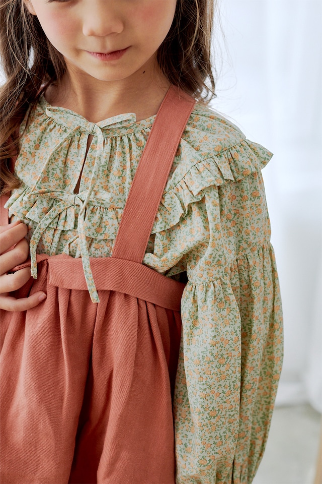 ダブルリボン花柄ブラウス<Blue flower>