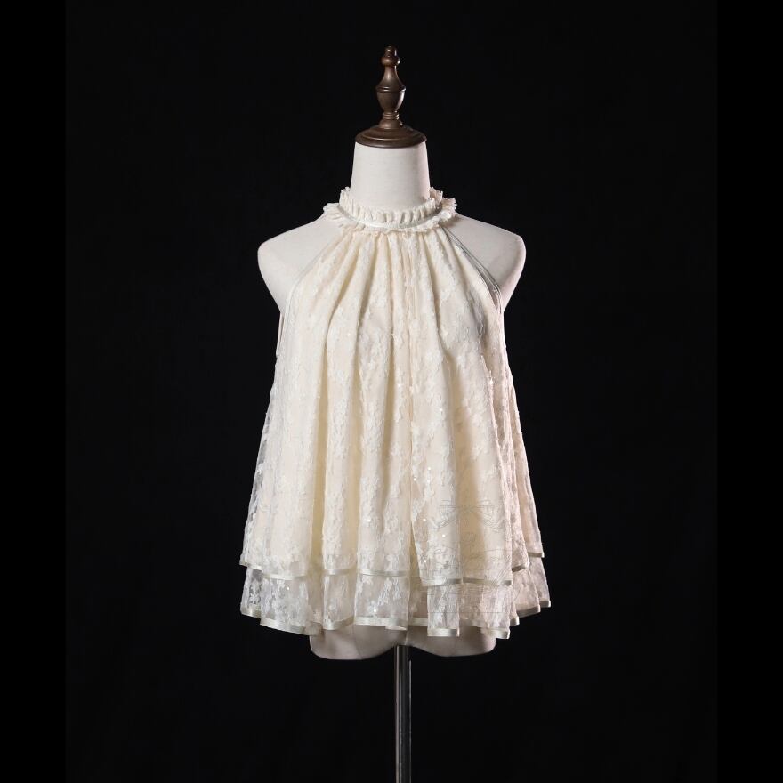 ブラウス ホルターネック シフォン 月光礼賛 クラシカルロリィタ 生成色 お茶会 女子会コーデ