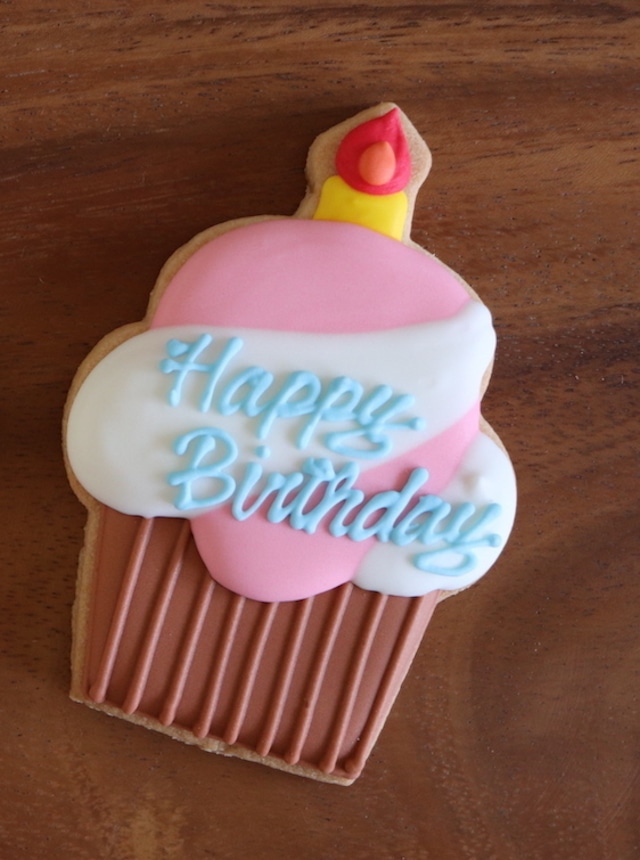 カップケーキ Happy Birthday ピンク&ホワイト