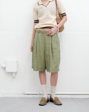 1980-90s pleated linen baggy shorts