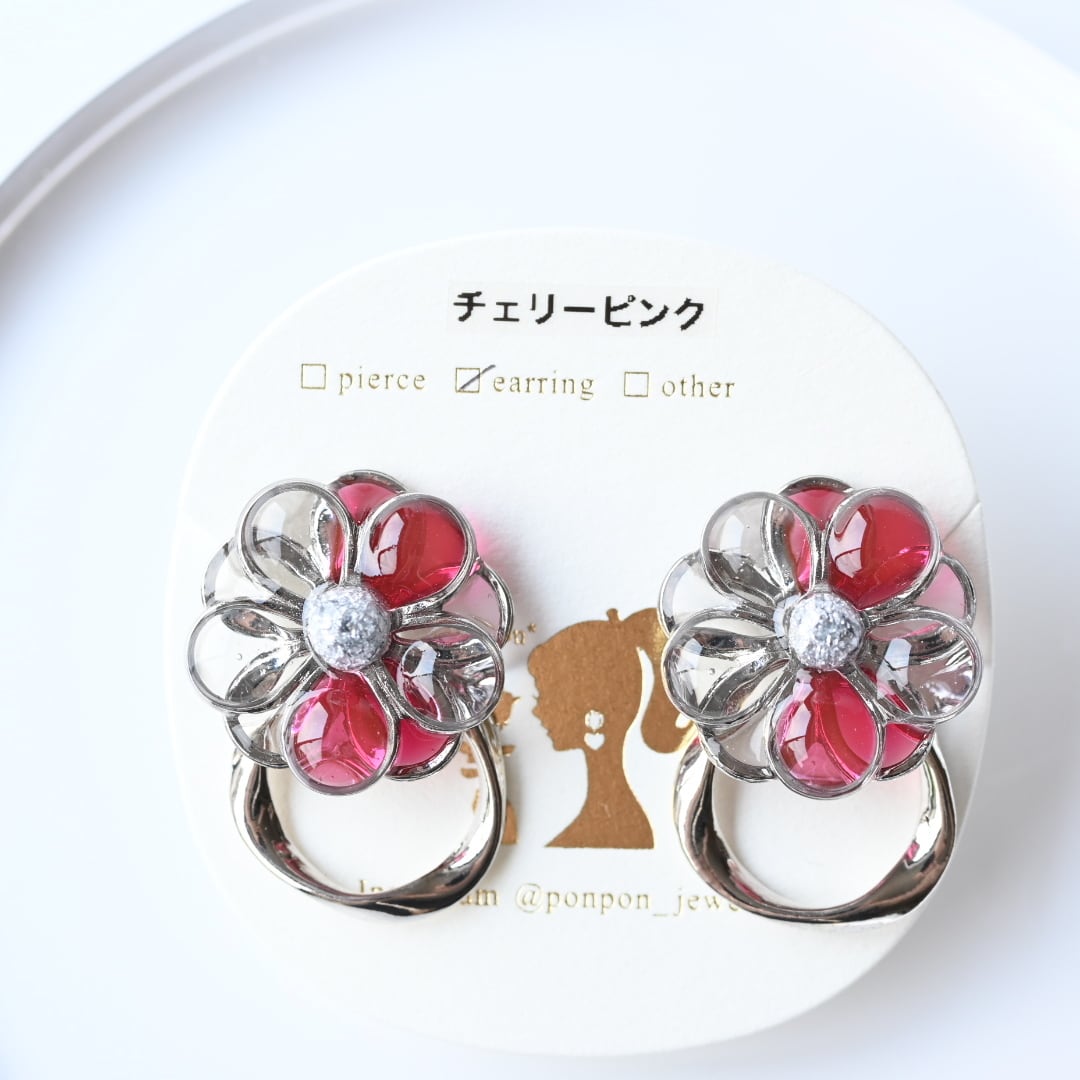 チェリーピンク ラメなし イヤリング】展示使用品 mini blossom