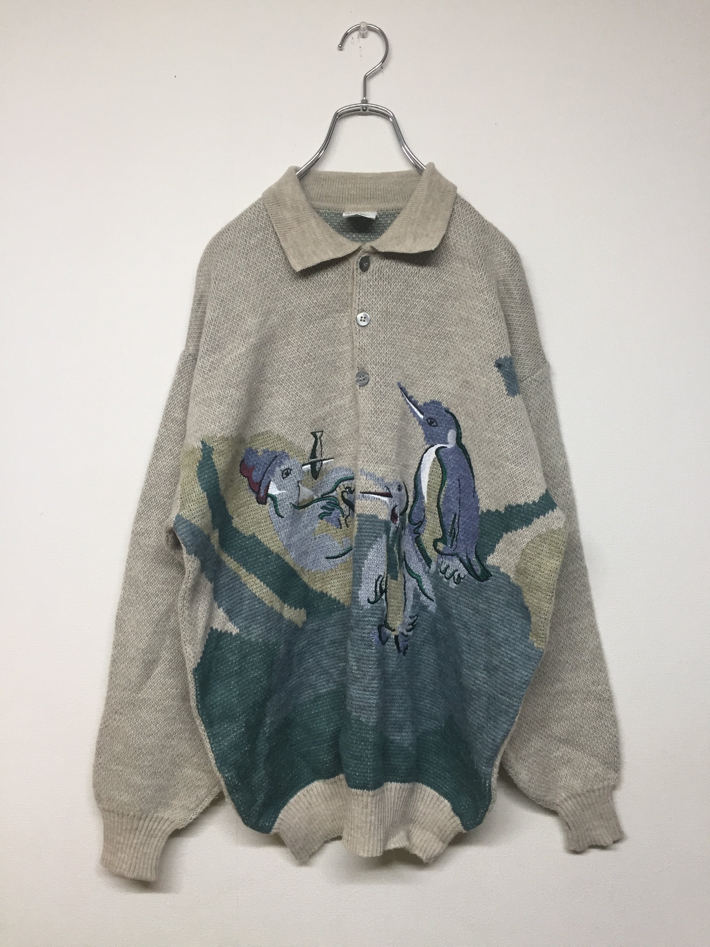 デザインニット ゴルフモチーフ刺繍 スコットランド製 | 古着屋 KafuCa