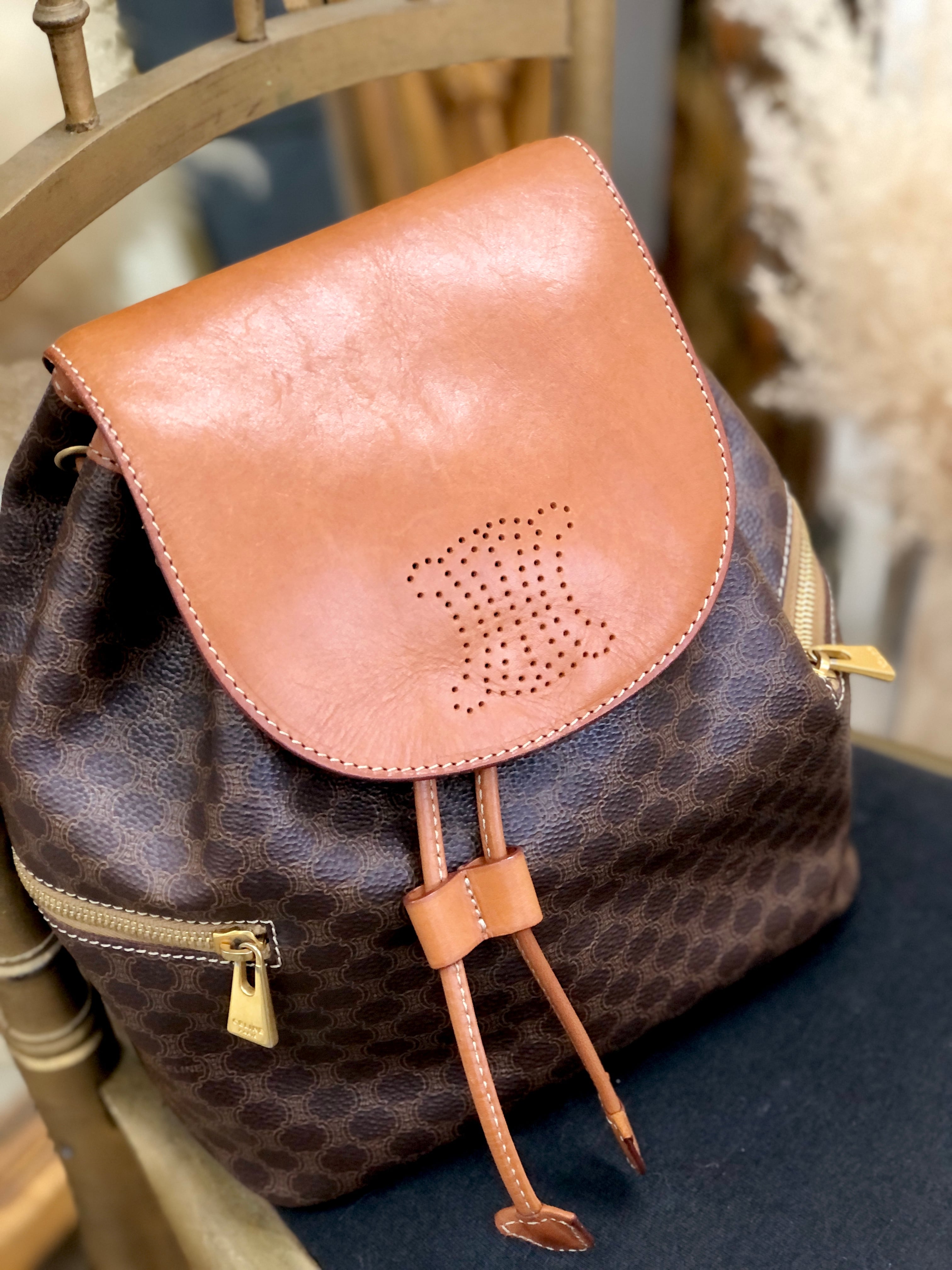 CELINE セリーヌ　マカダム　トリオンフ　パンチング　バックパック　リュック　ブラウン　vintage　ヴィンテージ　オールドセリーヌ　 kiefuk | VintageShop solo powered by BASE