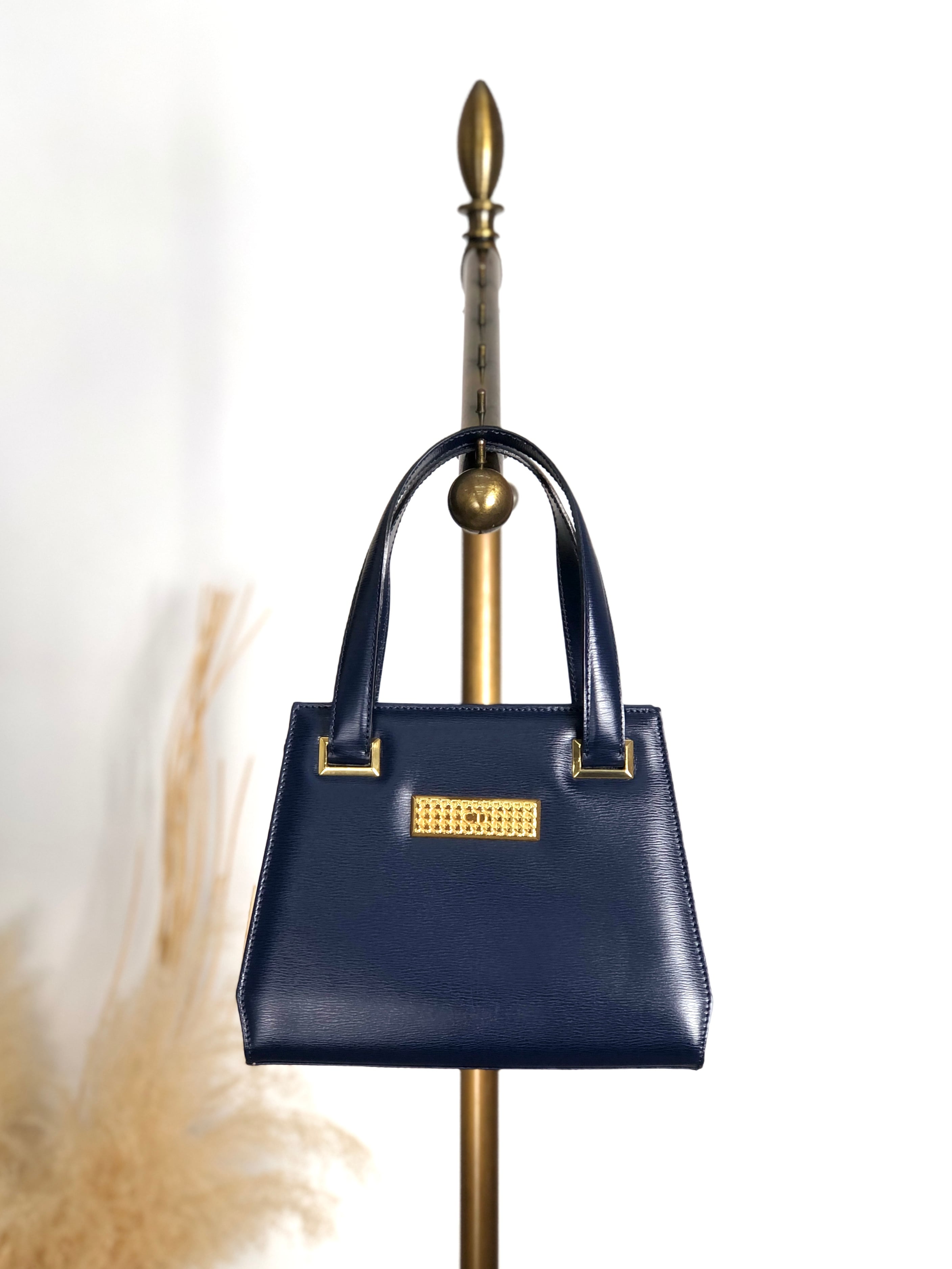 Christian Dior クリスチャン ディオール ハンドバッグ ネイビー CDプレートロゴ レザー ミニバッグ vintage ヴィンテージ オールド tx5uyv