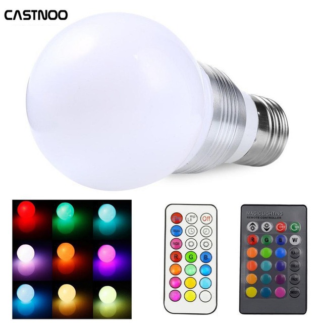 Castnoo e27 rgb led電球3ワット16色変更可能ランプledスポットライト+ irリモート制御ac85-265vホリデー照明
