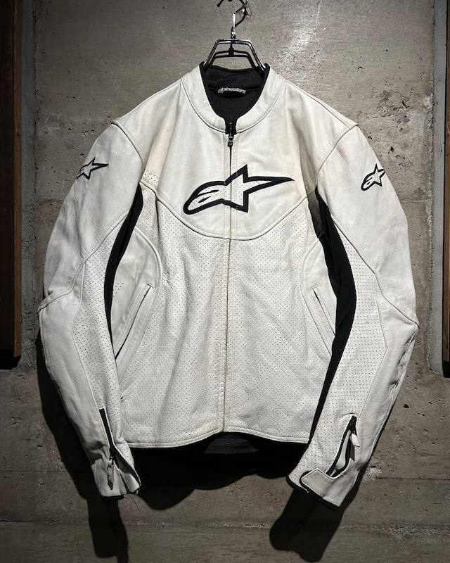 【Caka】“Alpinestars” 90‘s White Color Leather Racing Jacket