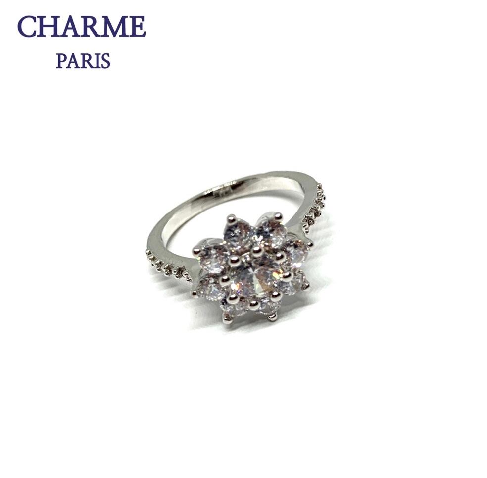 white gold cz diamond sunflower ring
