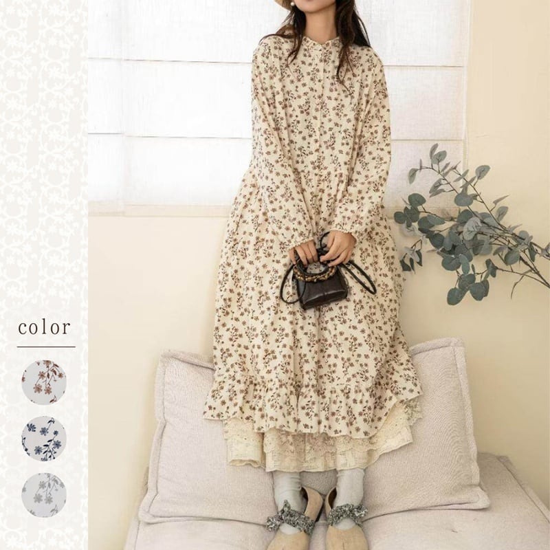 クラシックフラワー長袖ワンピース W1682