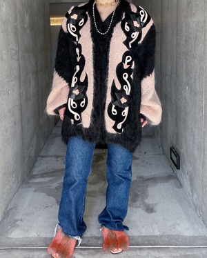 80s〜90s shaggy design knit jacket