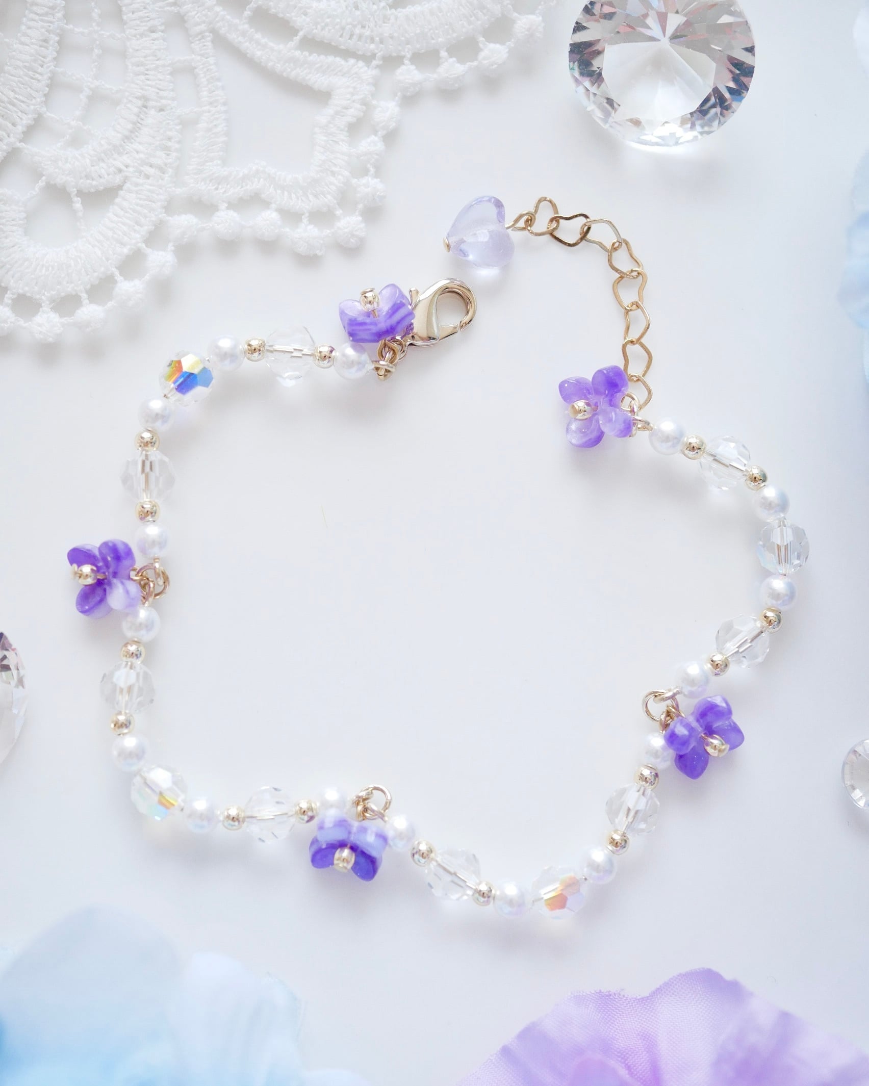 8513 紫陽花スカラップクリアパールブレスレット | Amooo