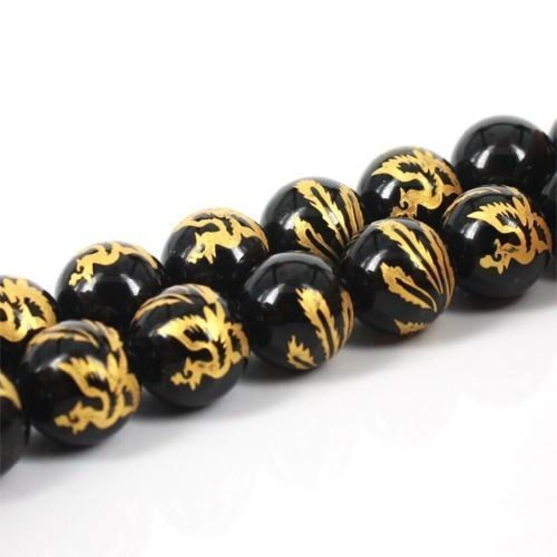 オニキス金彫 四神獣(朱雀)約14mm 一連〔I5-114-14m3〕 | PAY ID