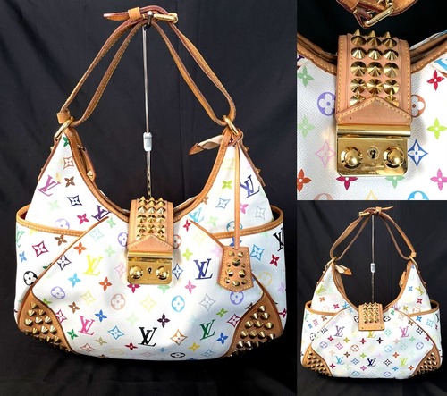 美品　LOUIS VUITTON　ルイヴィトン モノグラム マルチ ブロン　クリッシー　ショルダー ハンドバッグ　スタッズ　レザー　村上隆　白