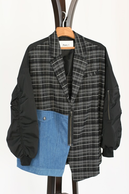 【Parc.1】Denim×check pattern asymmetry JK（108-056407）