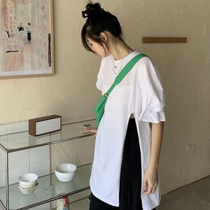 パフスリーブロングスリットTシャツ　A0543