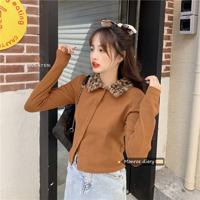 スタンダードレオパードセーター レディースオータムウィンタースリムショートトップス コート カーディガン ロング レトロ 秋物 冬物 モンロー53478924850