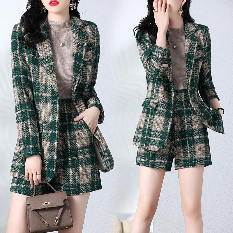 【set】チェック柄ジャケット×ショートパンツセット M19558
