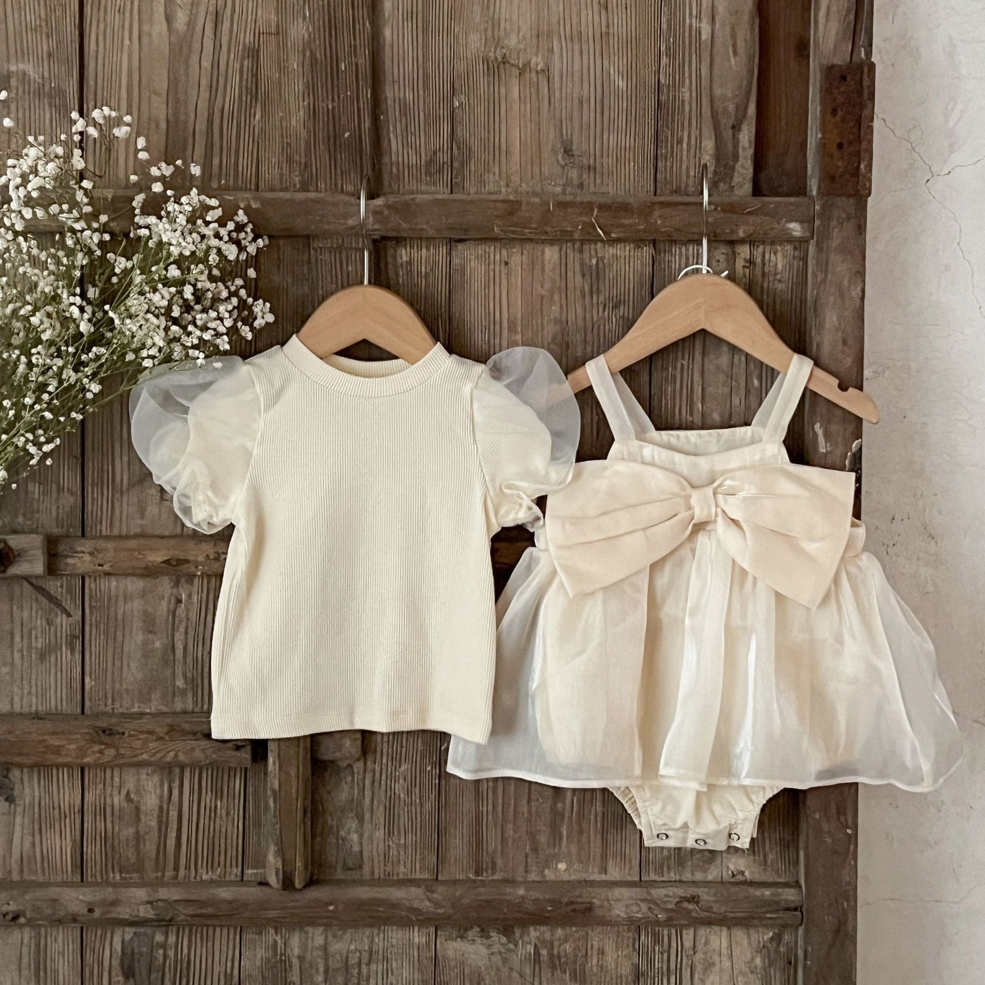 【BABY】夏新作 蝶結びレース付きワンピースセット