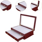 ペン収納ボックス　コレクションボックス　ペンディスプレイ　ディスプレイボックス　大容量　木製　蓋付き　ガラス　赤　金　レッド　ゴールド　ペンボックス　かっこいい　ヴィンテージ　シック　万年筆 　ギフト　25ビット　2段