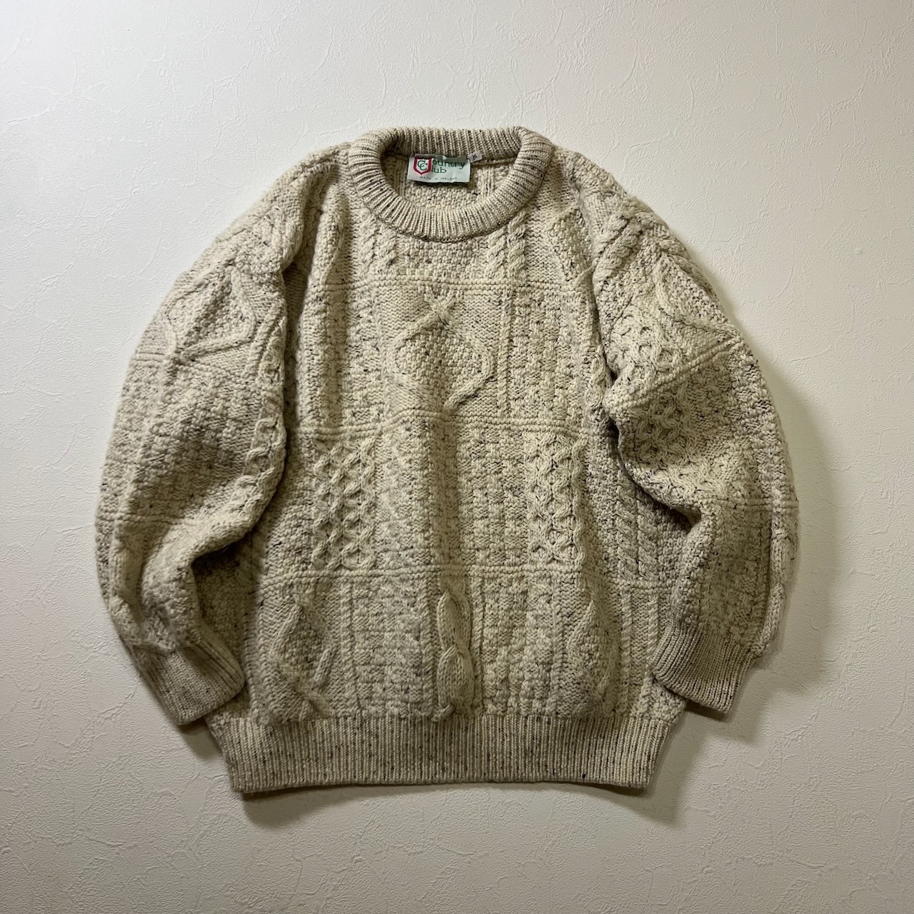 90s Ireland ウール ネップ ニット セーター オフホワイト XL 古着