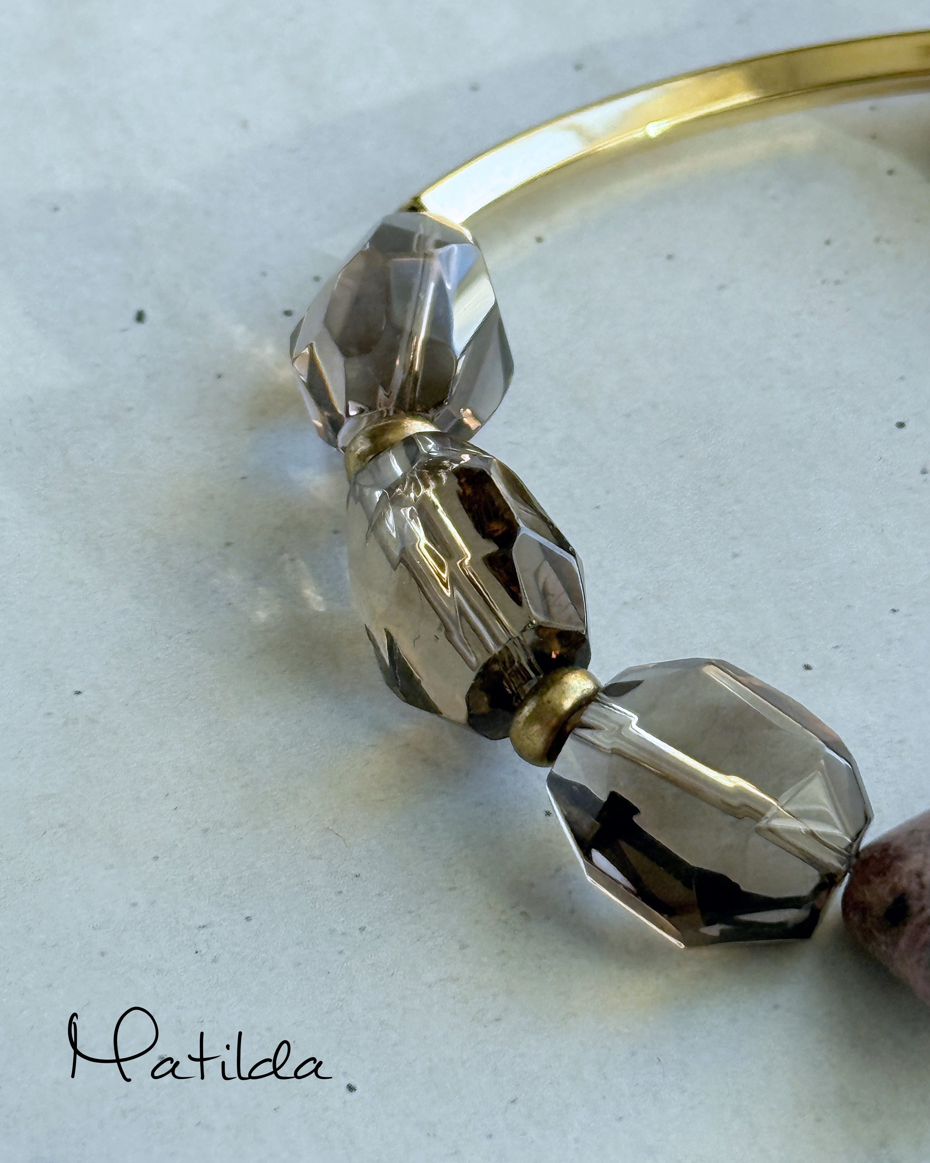 【再販】Tube & stone bracelet(ロードナイト×スモーキークォーツ×リバーストーン)