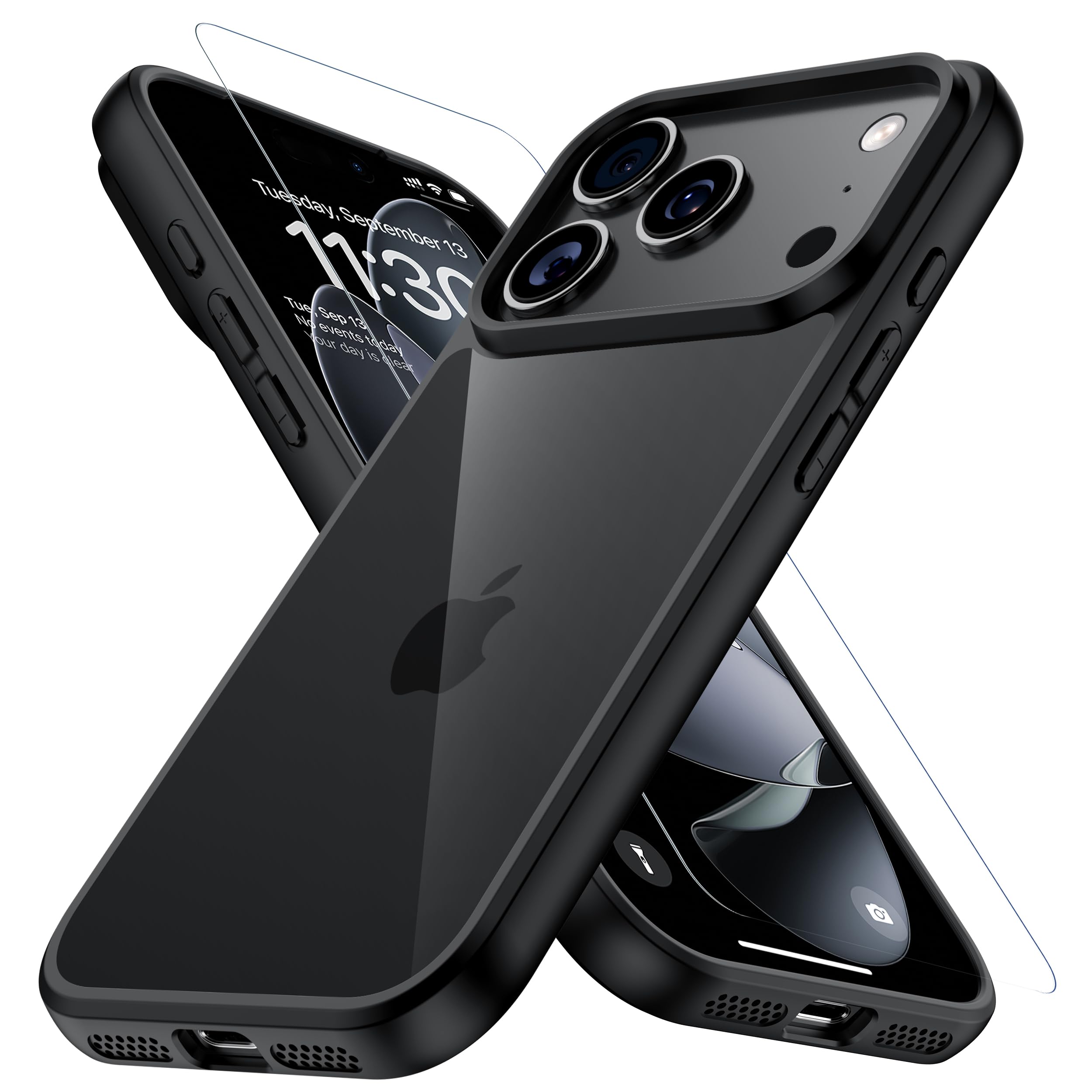 XIWXI for iPhone18pro 用 ケース ブラック 耐衝撃 ガラスフィルム付き いphone18pro ケース アイフォン18 pro用