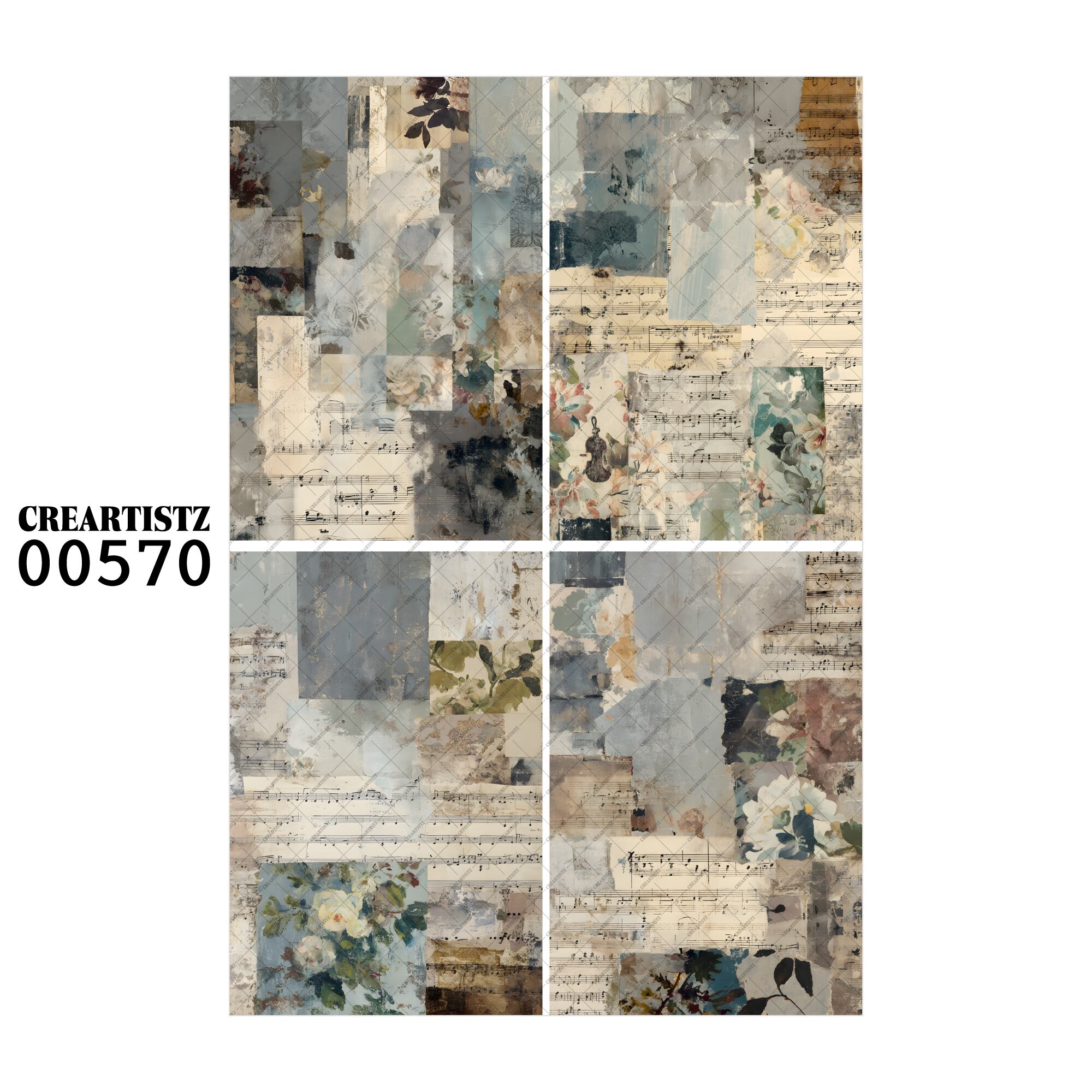 00570 背景 コラージュ素材 オリジナル 12枚セット (4種類×3枚) ペーパー/ステッカー CREARTISTZ
