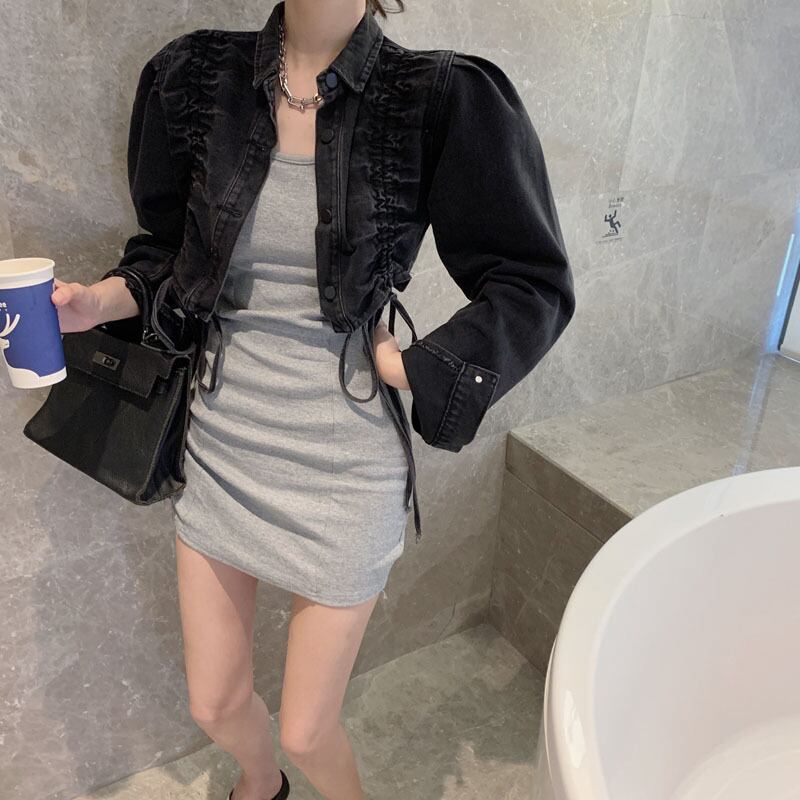 サマーギャザーショートコート スリムドレス ストリート 夏物 ドラファッションホール1107814743