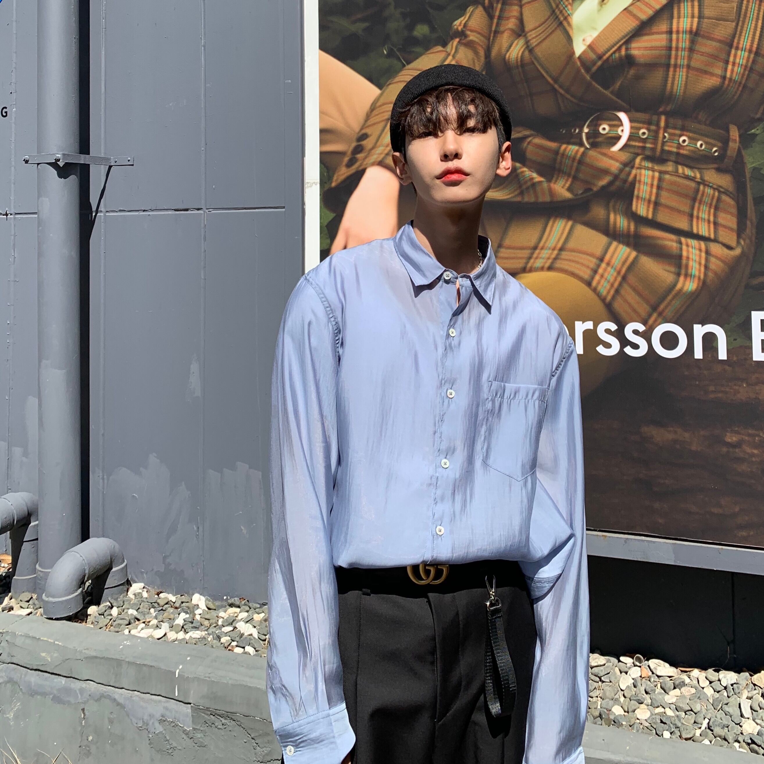 全3色 シャツ トップス 無地 カジュアル 長袖 おしゃれ