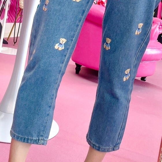 くまちゃんロゴデニムパンツ/韓国/レディースファッション/ジーンズ