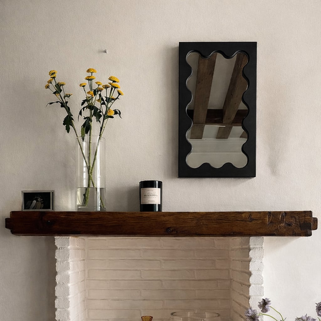 ウェーブフレームミラー|ブラック