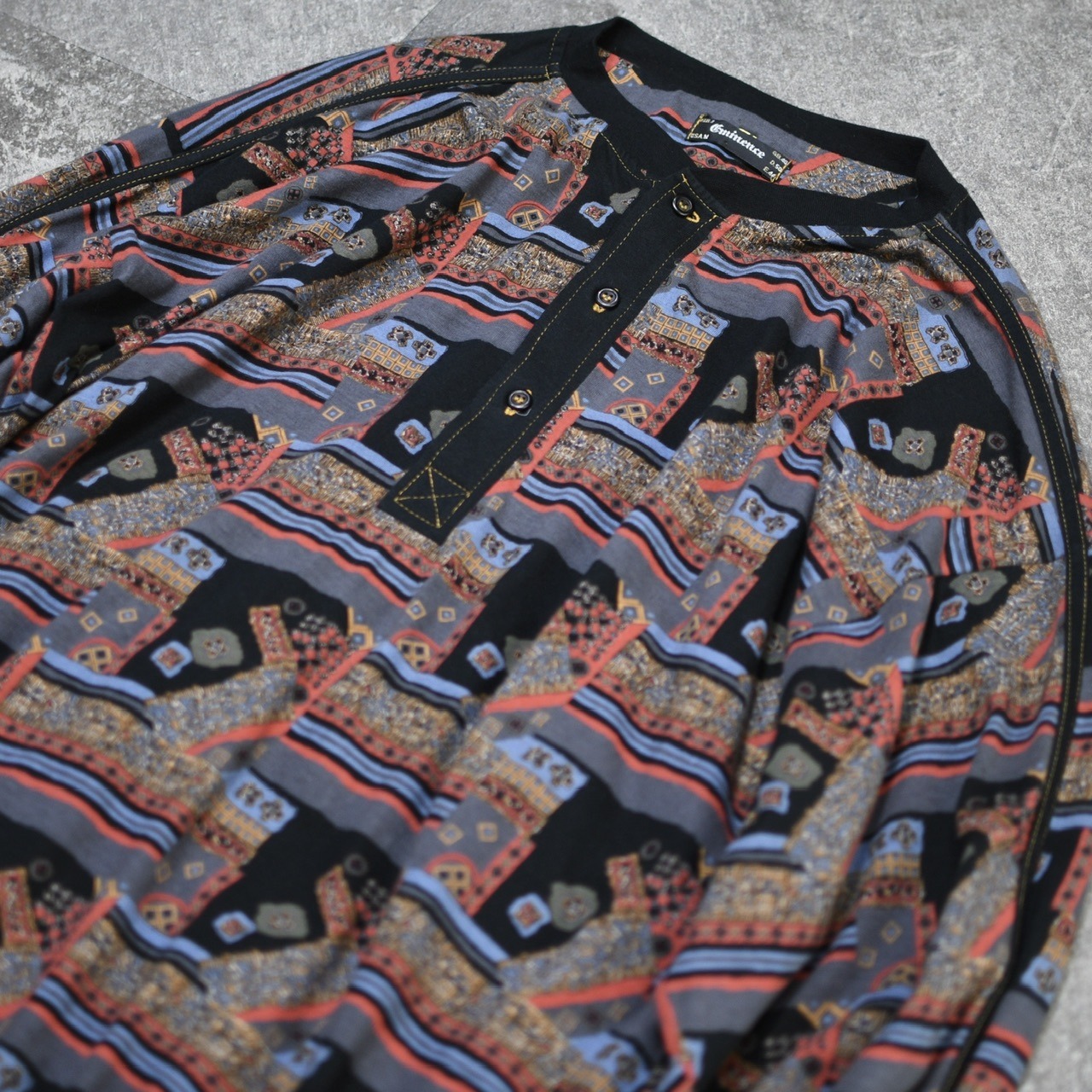 pattern design henry neck long sleeve tee