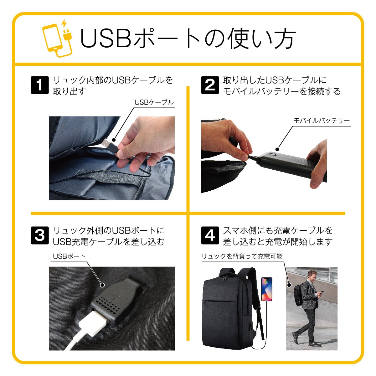 先取りSALE ☆USB充電ポート☆ 大容量 バックパック ロック付 軽量 黒