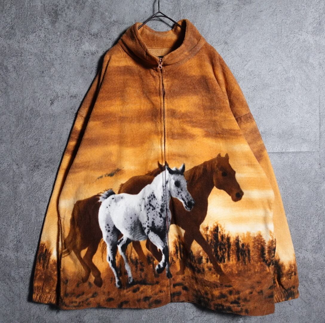90s horse desig nanimal fleece jacket