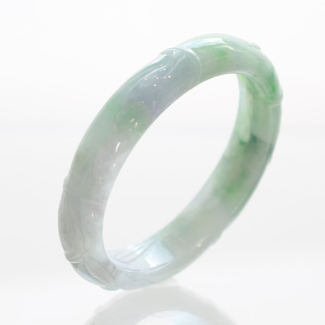 内径 55.4mm】翡翠彫りバングル A貨翡翠 jd_bg1302 | 【MeiNu