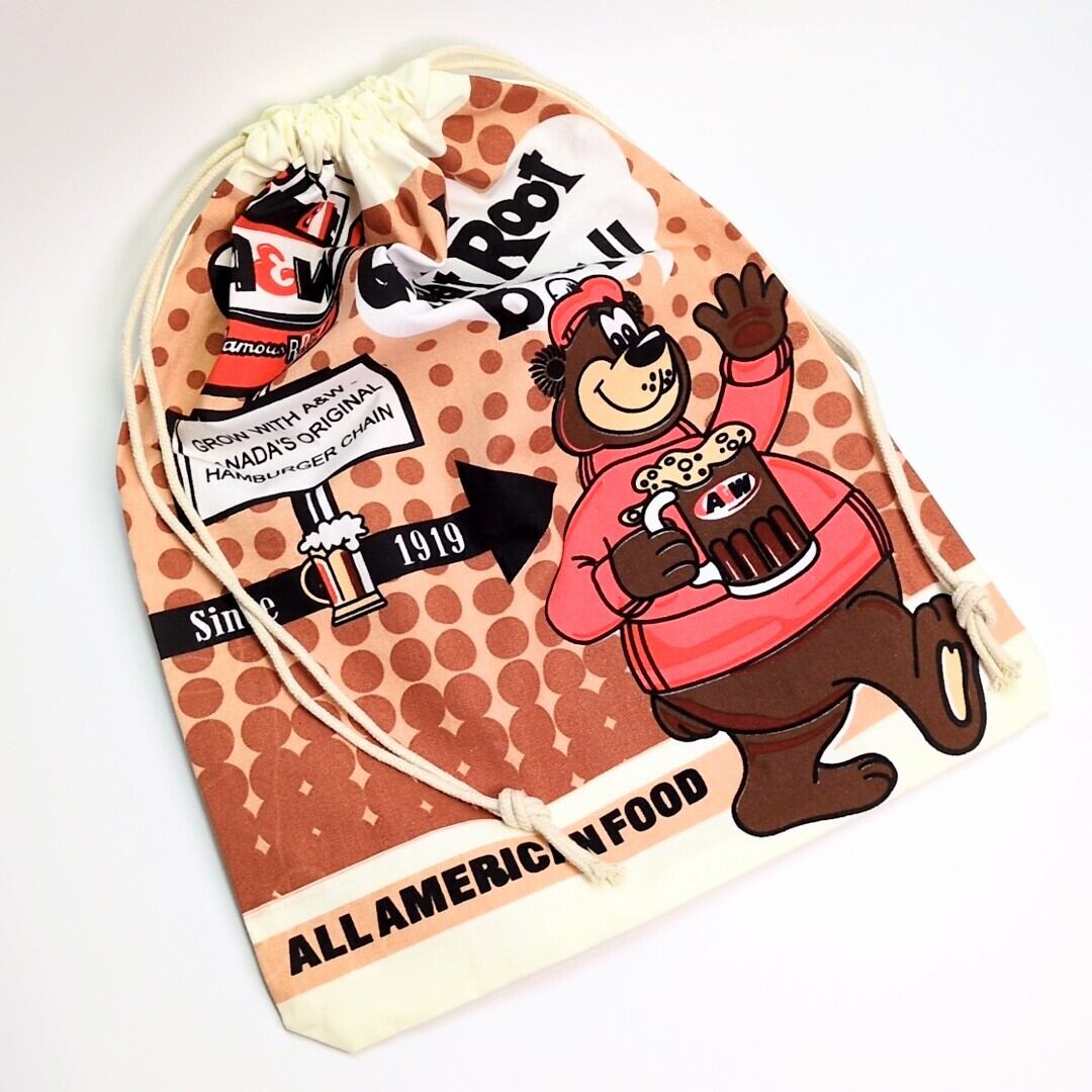 再入荷!【 A&W ( エーアンドダブリュー・エンダー ) ルーティ / ルートビア 】 巾着袋L / コットン巾着〚アメリカン雑貨 アメトイ〛