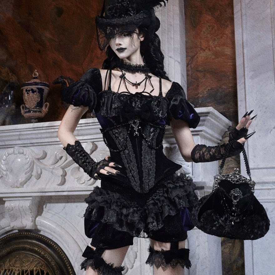 サブカル系ゴシック 暗黒 かぼちゃパンツ キュロットパンツ パンプキンパンツ 取り外し レッグリング ゴスロリ イベント衣装