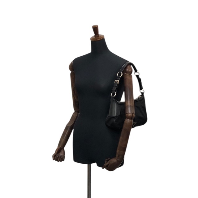 PRADA プラダ   ショルダーバッグ ブラック トライアングルロゴ ナイロン レザー ホーボーバッグ vintage ヴィンテージ オールド 4nfw5t