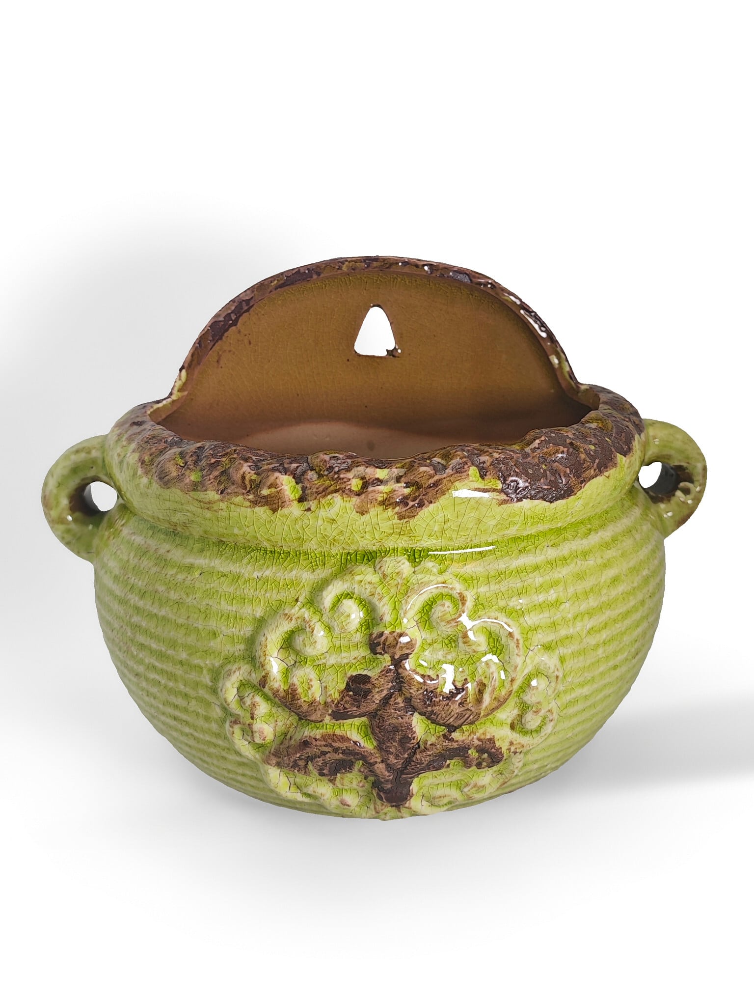 ヴィンテージ雑貨 陶器製 ライトグリーンプランター（壁掛けタイプ