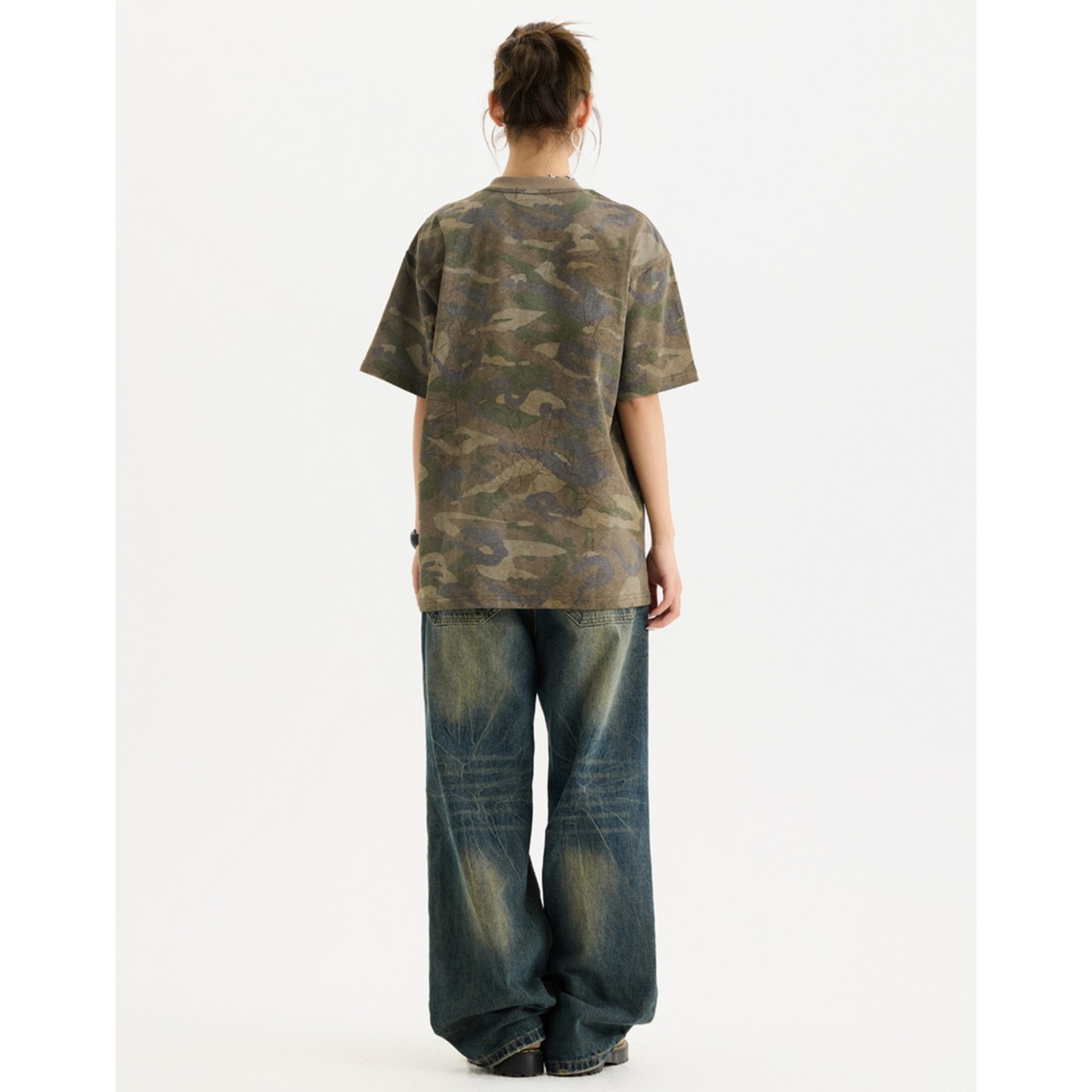 VINTAGE ストリート 迷彩プリント Tシャツ T1789