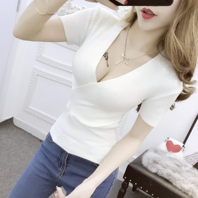VネックニットTシャツ カシュクール カラー8色 【フリーサイズ】MF-002