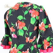 フラメンコ 衣装 ワンピース ドレス 花柄 ボランテ フリル ピンク ダンス パーティ 発表会 緑 黒 ブラック系 ピンク系 グリーン系 フラメンコドレス おしゃれ デザイン かわいい カラフル レディース トレンド フェスティバル ステージ パフォーマンス