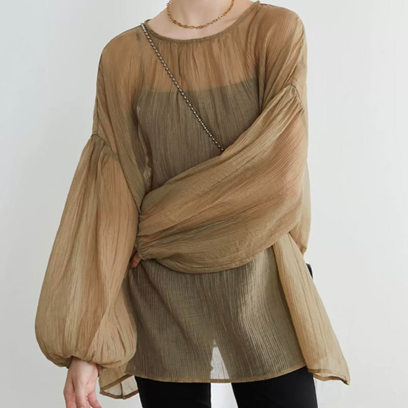 ランタンスリーブリンクルシアーブラウス R00798