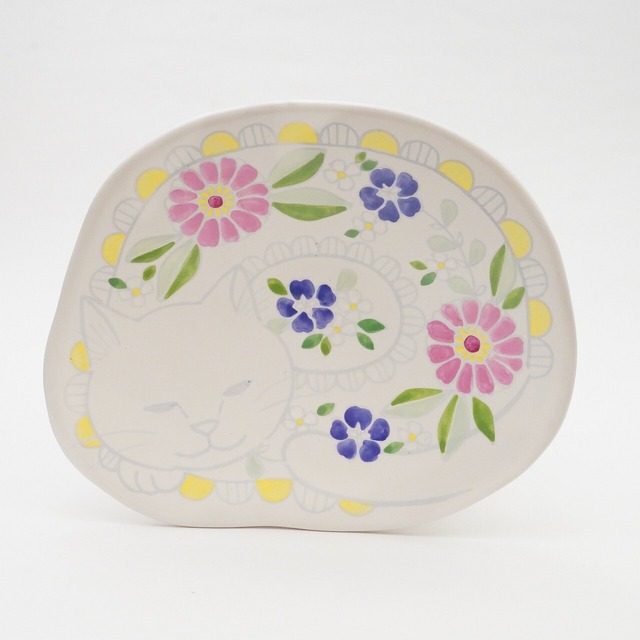 【木村扶由子】百日草ねこケーキ皿　12