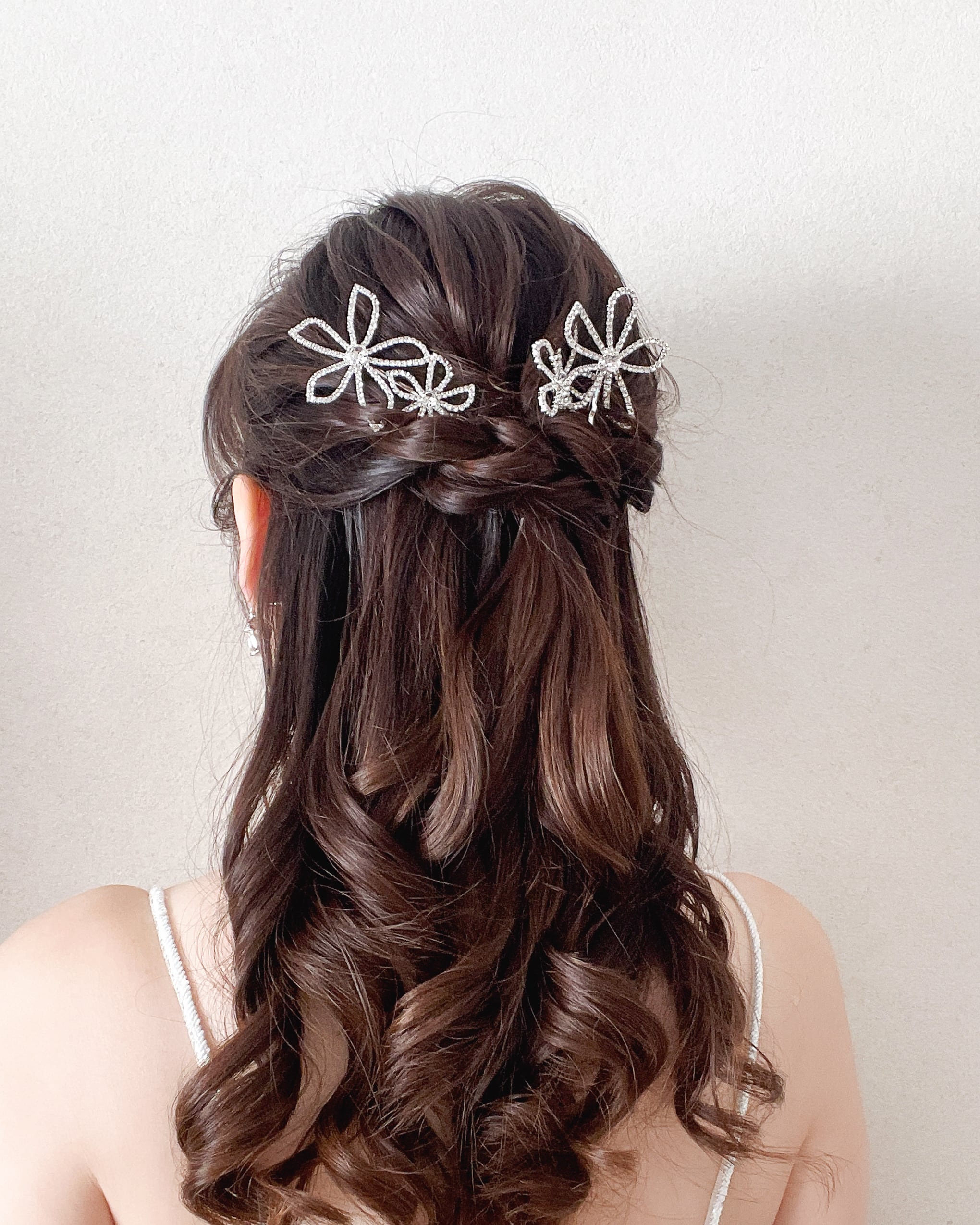 フラワーラインストーンヘアピン3本セットシルバー 【AH2511-02S