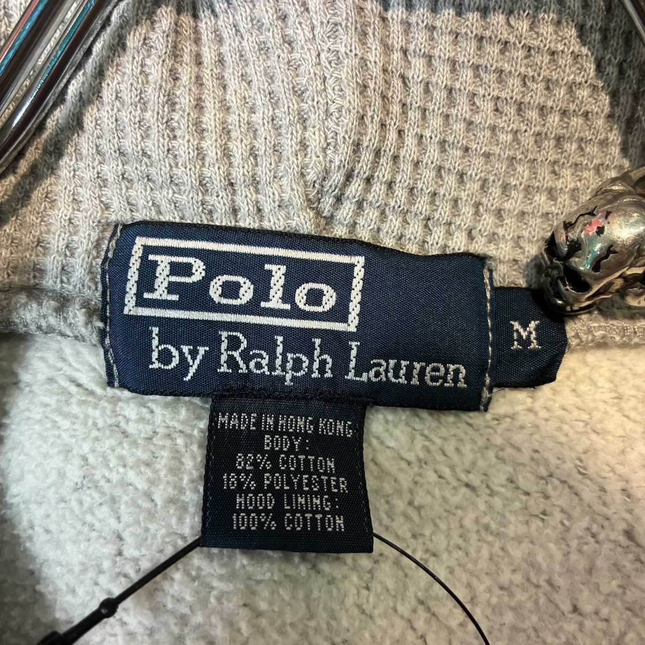 90s POLO RALPH LAUREN ジップパーカー グレー フード裏サーマル M