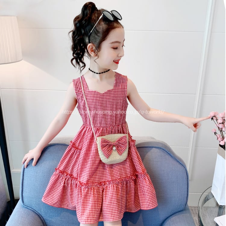 キッズ 女子 100 バックリボン チェック ワンピース 茶色 黒 せこく セット 